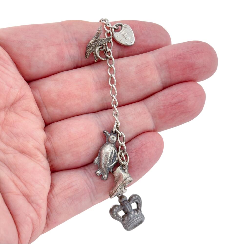 Vintage Sterling Silver 925 Mixed Metal Charm Bracelet 7"